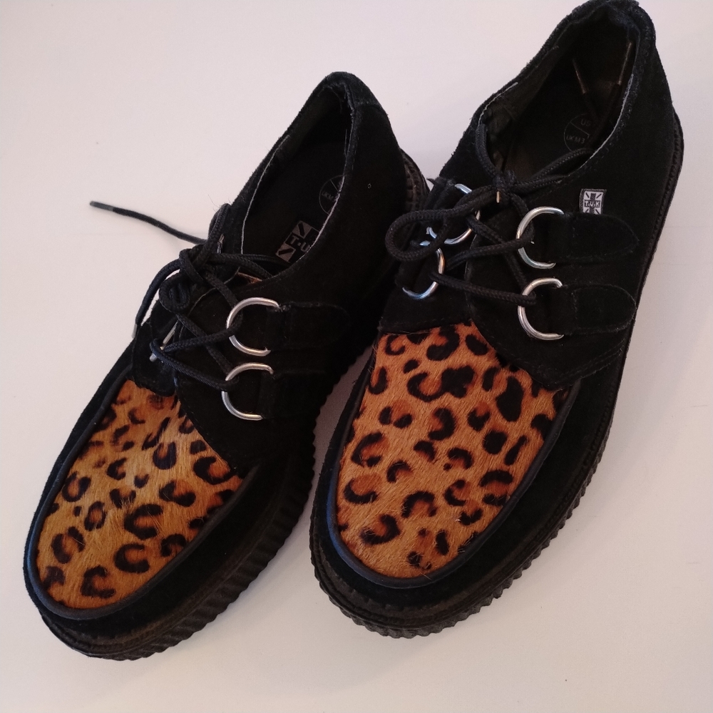 Vintage TUK Y2K Animal Print Creepers Platform Lace-Ups SZ 6